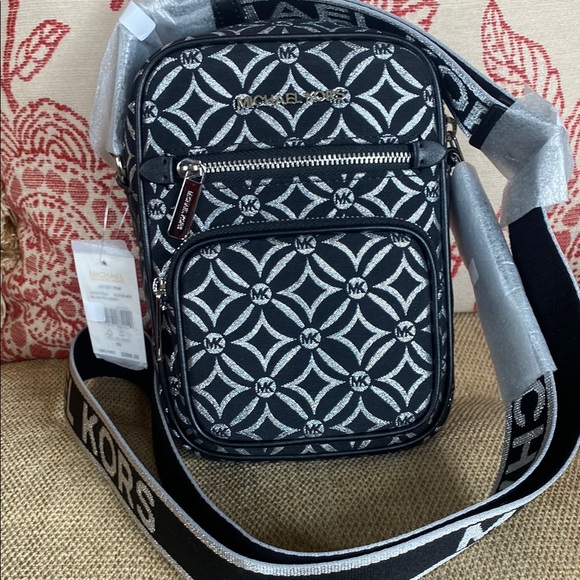 Michael Kors Handbags - Michael Kors Black and White Messenger Bag with Geometric Design